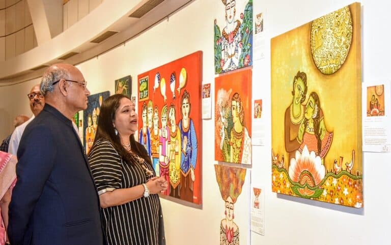 Governor Ramesh Bais visits Nandini Verma's Art Exhibition in Mumbai