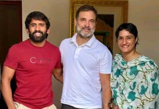 Wrestlers Vinesh, Bajrang Meet Rahul Gandhi; Speculations Rife about the Duo Contesting Haryana Elections on Congress Ticket