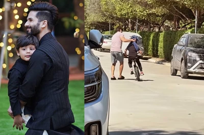 Shahid Kapoor Teaches Son How to Ride a Cycle, Supports With Towel