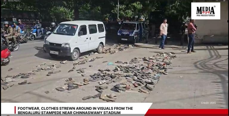 Footwear, clothes strewn around in visuals from the Bengaluru Stampede Near Chinnaswamy Stadium