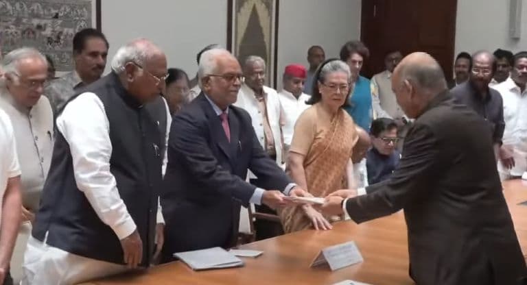 Opposition  VP Candidate Sudershan Reddy Files Nomination, Top INDIA Bloc Leaders In Attendance
