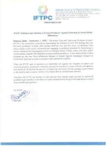 IFTPC Raises Concern Against Extortion by Social Media Influencers, Seeks Legal Opinion