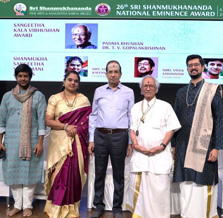 Mridangam Maestro Honoured with Sri Shanmukhananda National Eminence Award