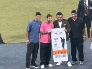 Lionel Messi Receives India vs USA T20 World Cup 2026 Tickets During GOAT India Tour in Delhi