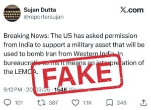 Govt Rejects ‘Baseless’ Claims of US Seeking to Launch Iran Strikes from India