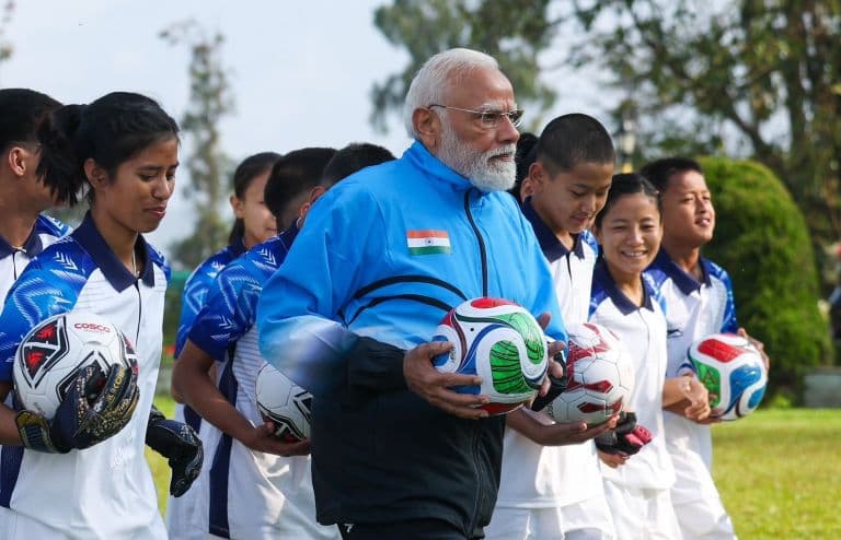 Narendra Modi Plays Football with Youth in Gangtok, Calls It an Energising Morning