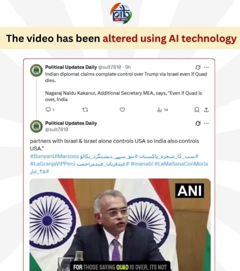 PIB Fact Check Calls Out Fake AI-Generated Video Falsely Linking MEA Official to Quad Remarks