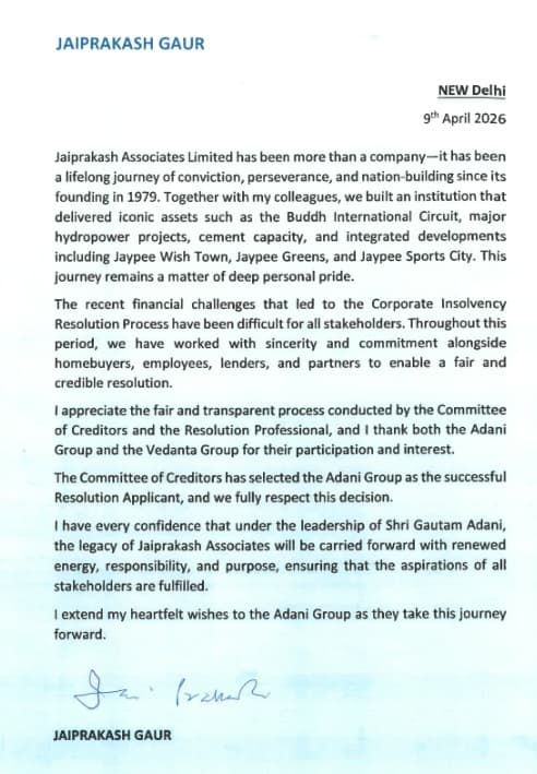 Former Jaypee Group Chairman Supports Adani Group’s JAL Takeover, Cites Transparent Process