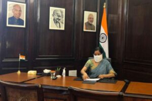 Sitharaman attends office sporting home made mask