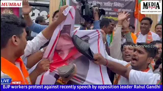 BJP workers protest Rahul Gandhi's Parliament speech in Dadar