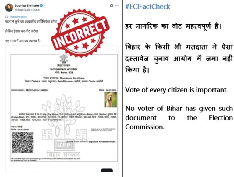 ECI Debunks Viral Claim of Dog Listed As Voter in Bihar, Labels It ‘Fake And Incorrect’