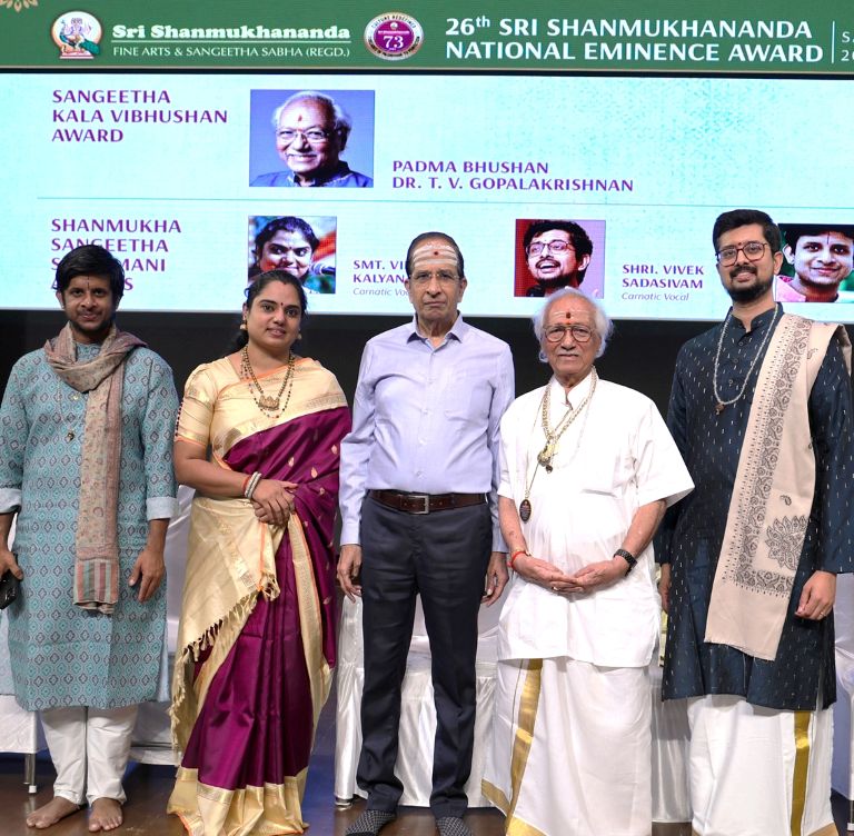 Mridangam Maestro Honoured with Sri Shanmukhananda National Eminence Award
