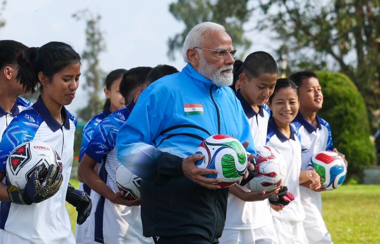 Narendra Modi Plays Football with Youth in Gangtok, Calls It an Energising Morning